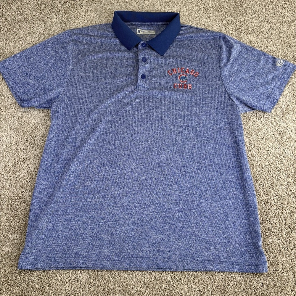 Chicago Cubs True Fan Polo Shirt‎ XL Blue Heather MLB Genuine Merchandise